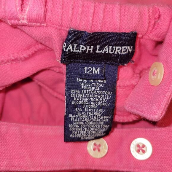 Ralph Lauren Overall Ruffle Bubble Romper 12m Overall Pink Green Pony - Picture 7 of 7